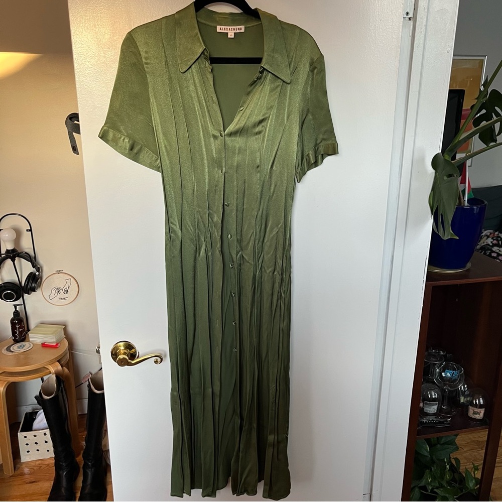 Alexa Chung Green Button-Down Midi Dress